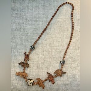 Vintage Hand Carved Wood African Necklace With Trade Beads